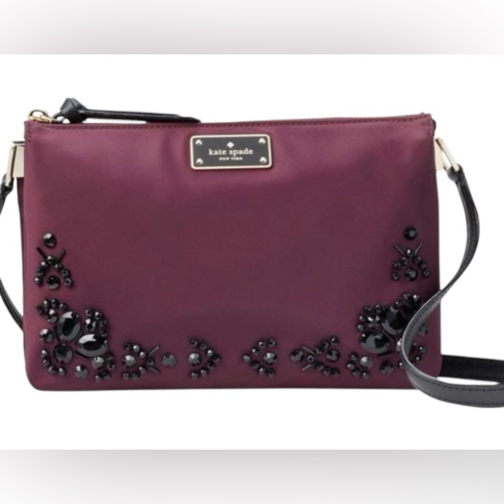 NWT KATE SPADE MADELYNE WILSON ROAD DEEP PLUM NYLON CROSSBOD…